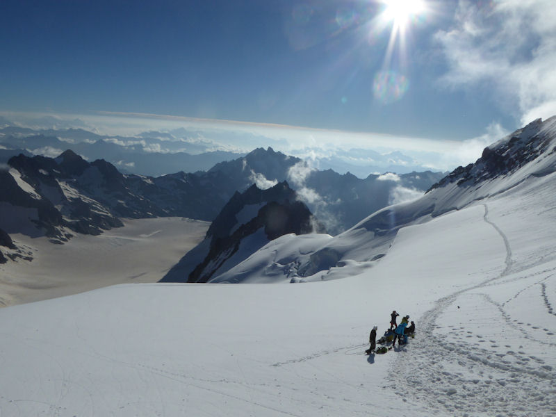 Looking down the Glacier Blanc from the N face of Barre des Ecrins